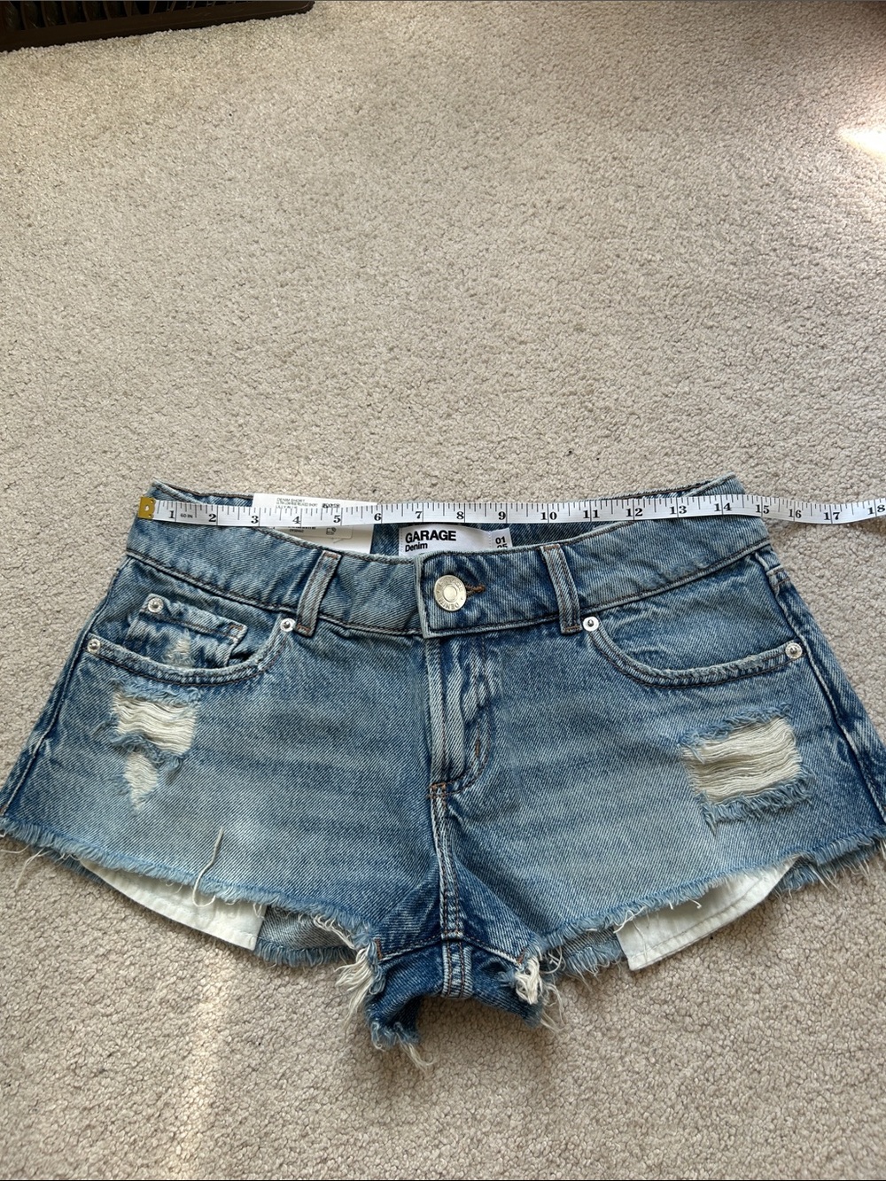 Garage Ultra low rise relaxed denim shorts